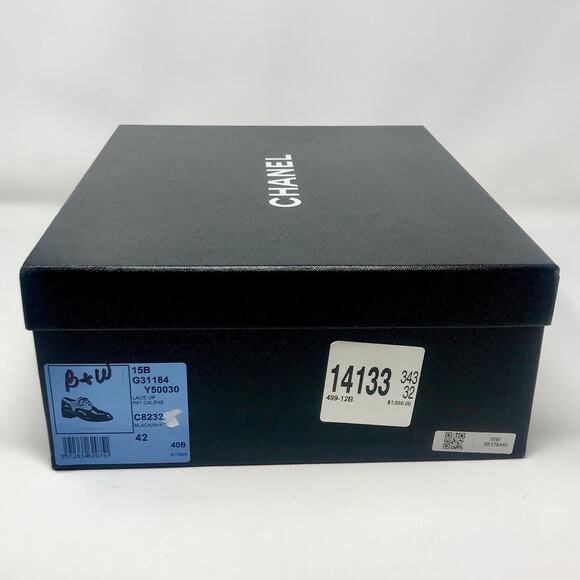 🪄100% Auth CHANEL Chunky Black Patent Pinstripe Lace Up Oxford Shoes sz 42 12 - Picture 9 of 14